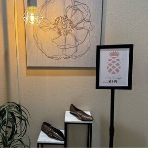 New/no box: Report size 8 1/2 faux leather pewter metallic loafers